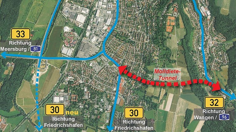 Möglicher Verlauf des Molldiete-Tunnels bei Ravensburg (Foto: Stadt Ravensburg)
